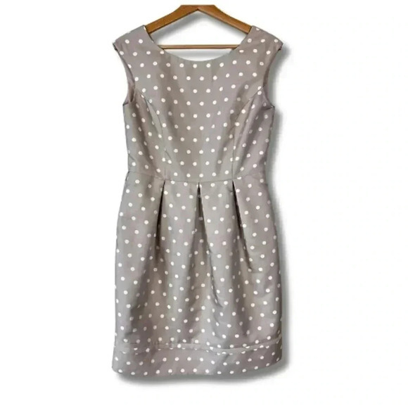 Eliza J Polka Dot Tulip Dress Taupe White Size 8 - Picture 1 of 9